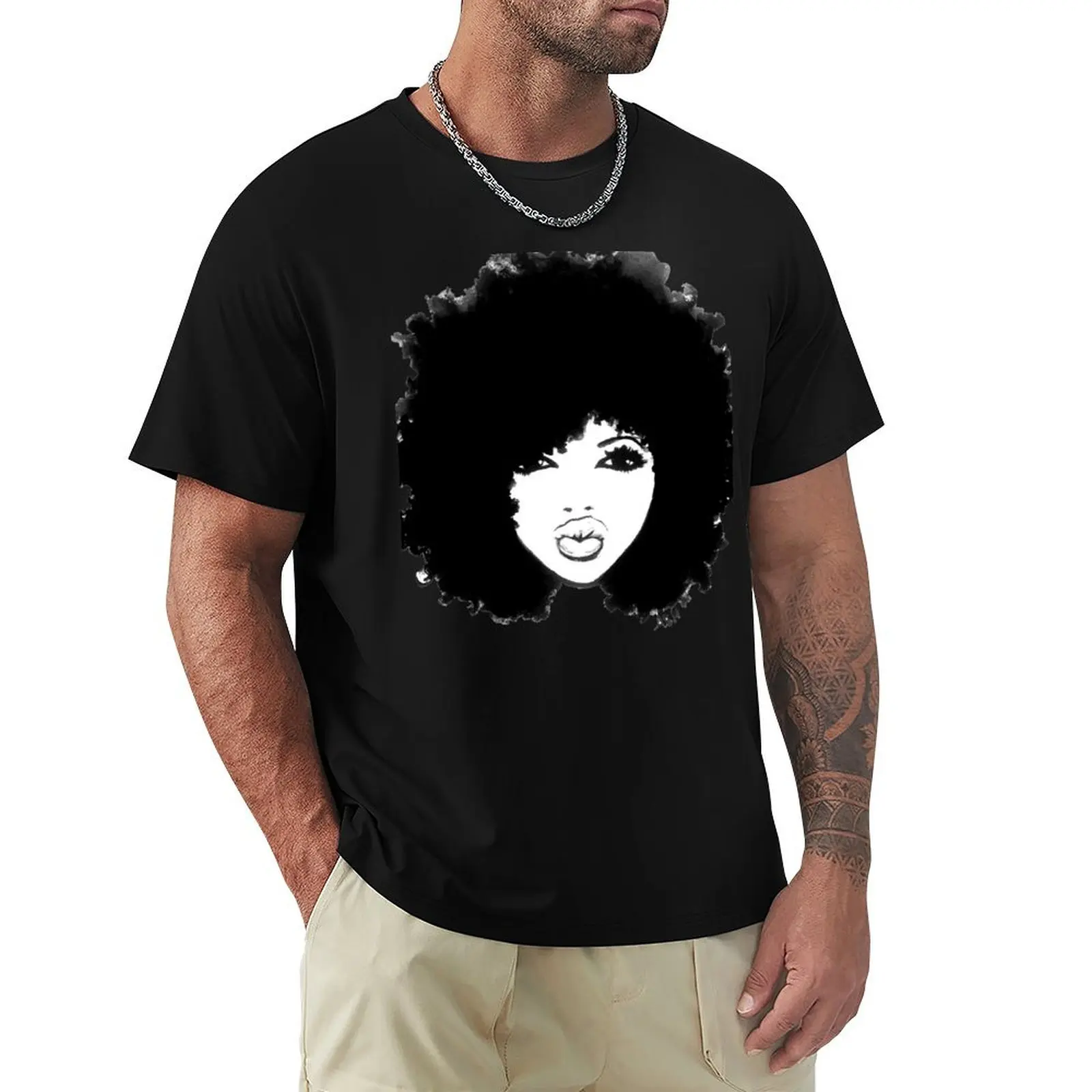 Natural Hair Curly Hair Autumn Black Kinky Afro T-Shirt Functional Casual Short Sleeve Tee
