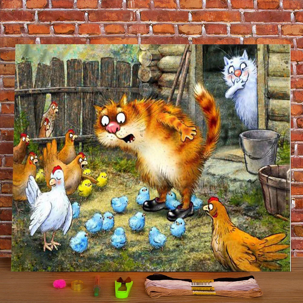 Cartoon Blue White Cat Printed 11CT Cross-Stitch Embroidery Complete Kit DMC Threads Hobby Craft Handicraft Sewing    Adults