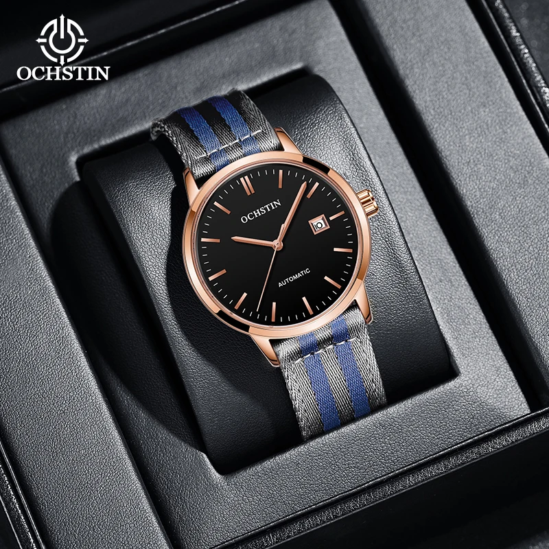 OCHSTIN Man Sport‑casual Single‑Date Mechanical Watch Men's Creative Nylon Series Quick‑dry Waterproof Nylon Bracelet Timepiece