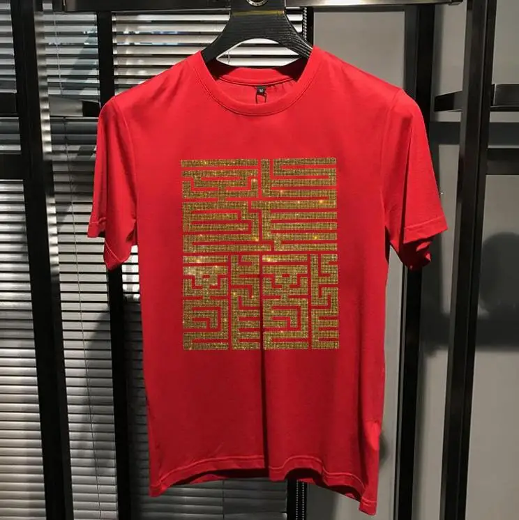 S-6XL   Men Anime Graphic t shirts Rhinestones  Man Summer Fashion  T-Shirts  Streetwear  Men's Clothing