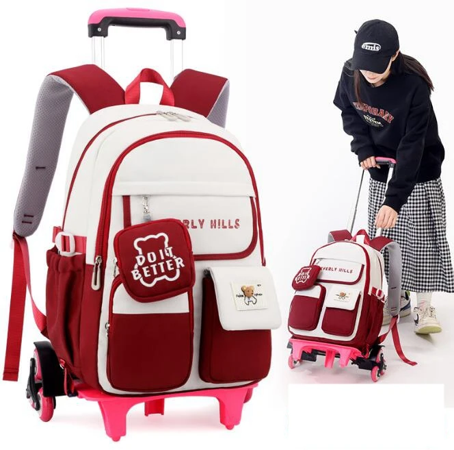 Rolling Backpack for Girls Boys School Backpack with Wheels Kids Wheeled Bookbag School Roller Backpack School Wheeled Backpack