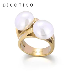 New Stainless Steel Rings For Women Gold Silver Color Double Shell Imitation Pearl Wedding Bands Rings Mujer Finger Jewelry Gift