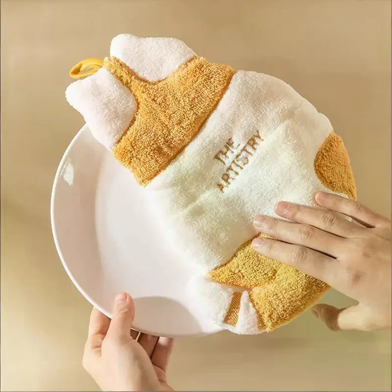 

2Pcs Cute Cat Hanging Towel Kitchen Hand Towel Bathroom Soft Absorbent Handkerchief Wipe Towel Cartoon Kids Towels