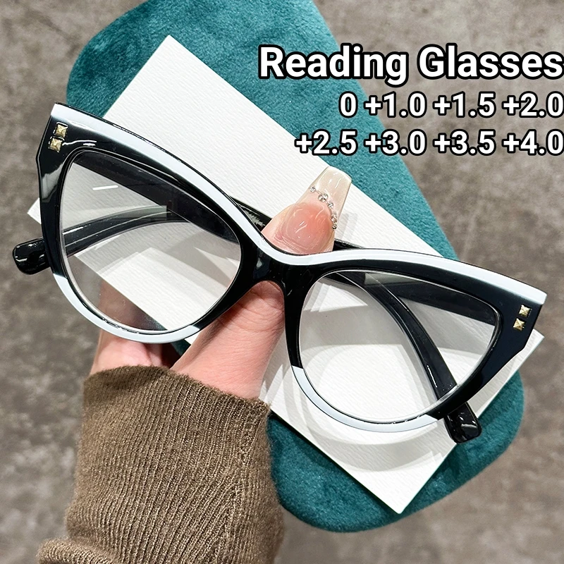 

Retro Multi-color Cat Eye Rivet Reading Glasses Vintage Men Women Glasses Blue Light Blocking Eye Protection Presbyopia Glasses