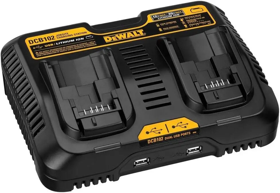 DEWALT 12/20V MAX Battery Charger, Corded, Dual Charging Station, 2-USB Ports Included (DCB102)