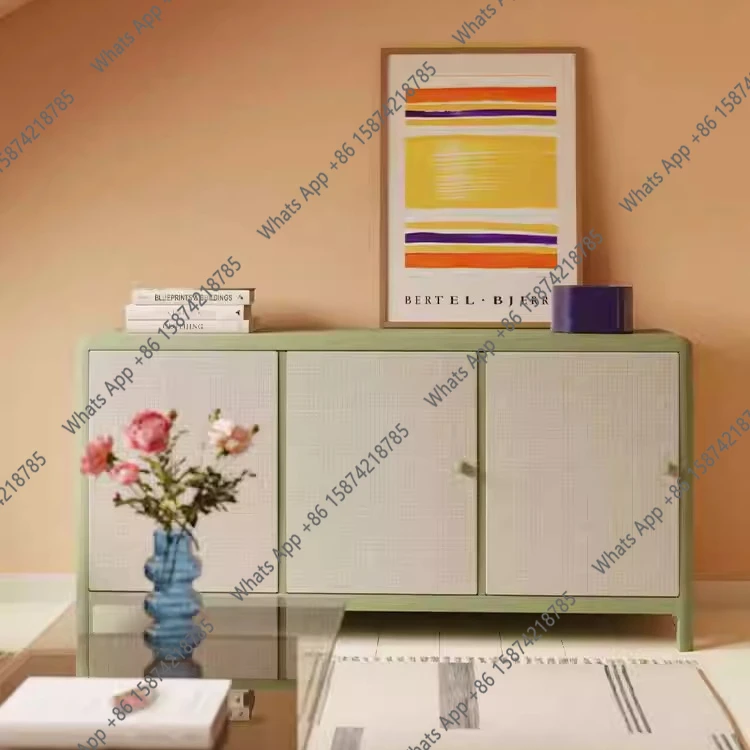 Nordic simple three-door dining side cabinet ash wood living room storage small apartment minimalist style