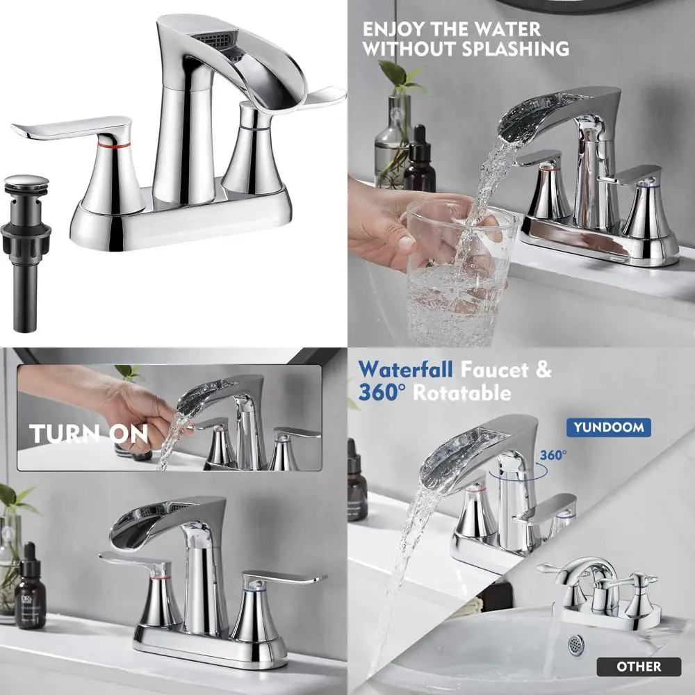 

4 Chrome 2-Handle 3-Hole Swivel Spout Bathroom Sink Faucet with Pop-Up Drain