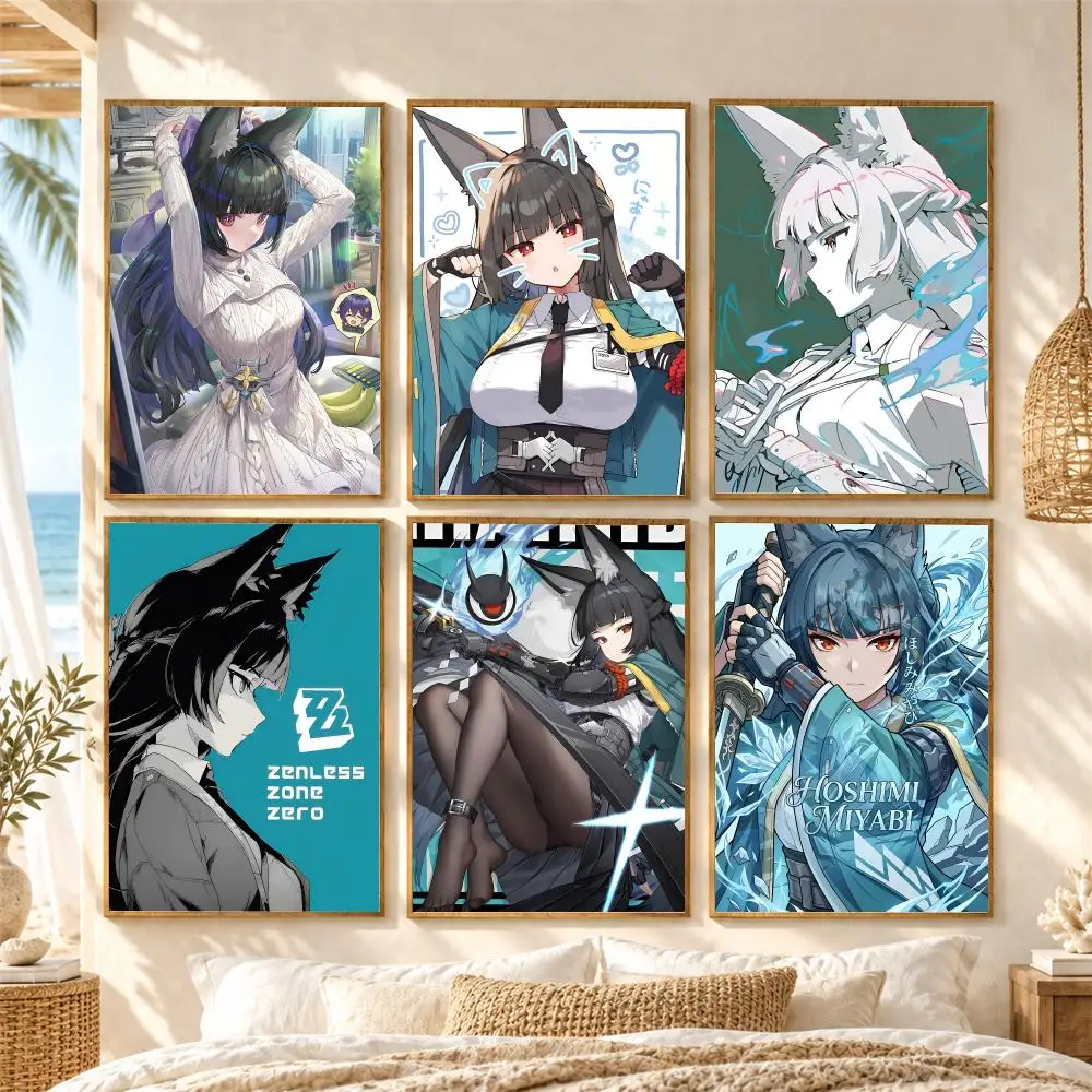 Miyabi Zenless Zone Zero Poster Stickers Self-Adhesive Wall Art for Bedroom Living Room Home Painting Mural Decals Decor Gift