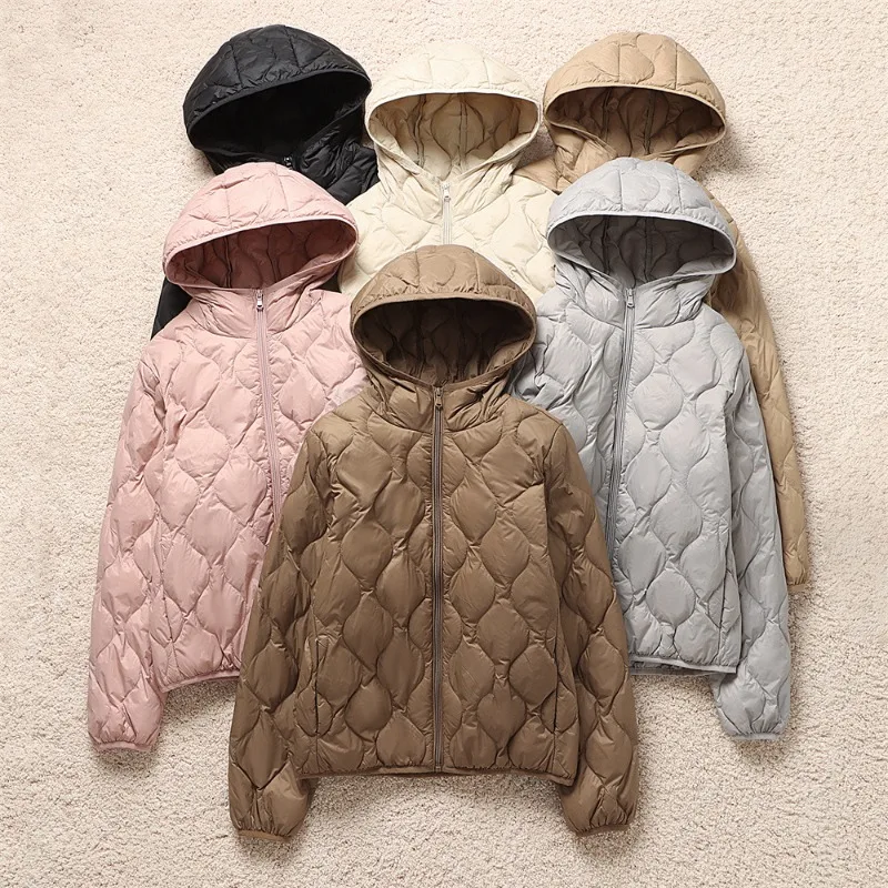 2024 Spring Winter Women Hooded Fashion Short Ultra Light Weight Down Jacket Korean Hooded Female Casual Puffer Coats