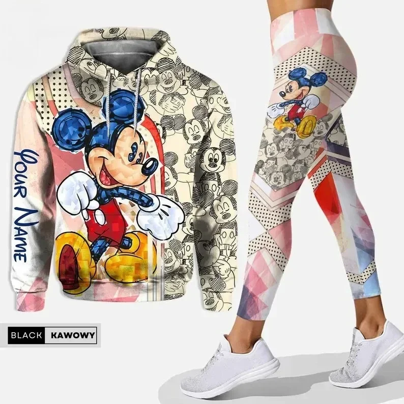 Disney-Conjunto de sudadera con capucha y Leggings de Mickey y Minnie para mujer, pantalones de Yoga de Minnie, pantalones de chándal, traje deportivo de moda