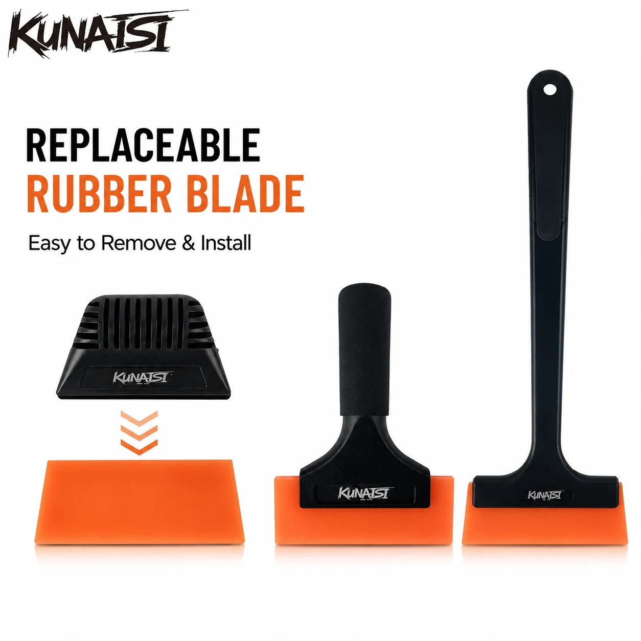 KUNAISI 3PCS Car Window Tint Squeegee Set Rubber Blade Long Handle Water Removal Tool for Vinyl Wrap Film Installation