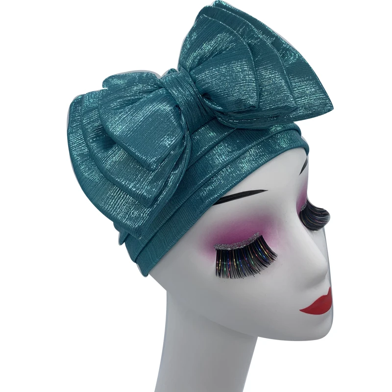 Shinning Multi-schicht Bowknot Turban Kappe für Frau Mode Afrikanische Headtie Nigeria Hochzeit Turbane Hut Muslim Headwrap Motorhaube – Detail 10