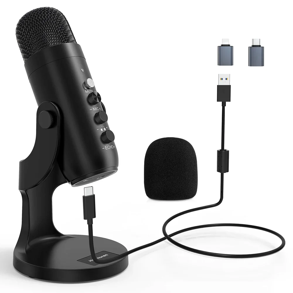 

USB Microphone for PC Mac Gaming Recording Streaming Podcast,Computer Condenser Mic with Phone Adapter Headphone Output