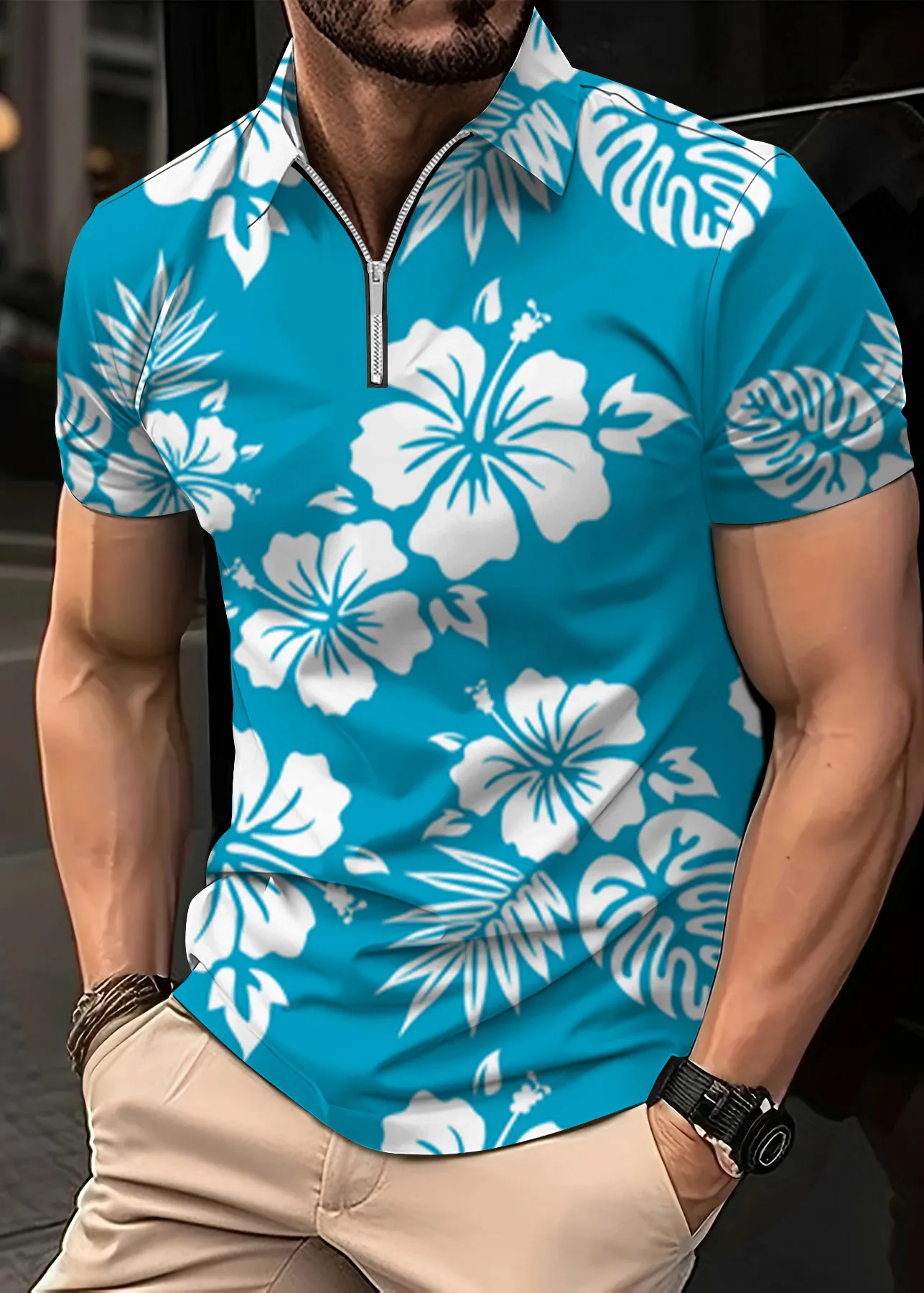 Hawaiian refreshing social print shirt for men's 3D Camisas Casuais printed slim fitting men's casual short sleeved clothing