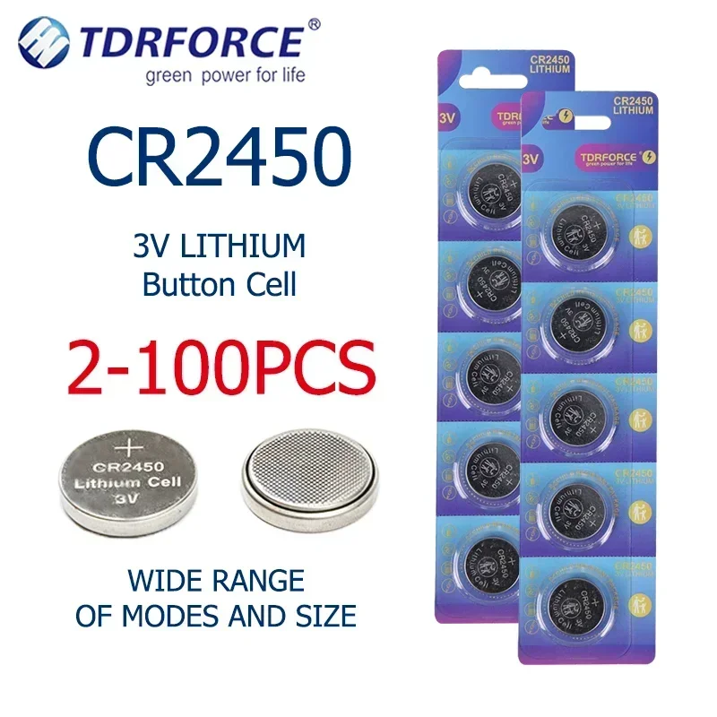 CR2450 Lithium Button Coin Cell Battery, 550mAh Capacidade, 3V, Relógio, Calculadora, Brinquedos, Carro, Remoto, 2-50Pcs