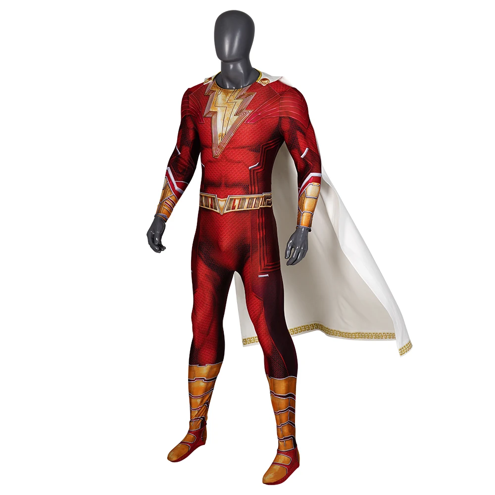 Mono estampado 3D de superhéroe para hombre, traje rojo con capa, Cosplay de Halloween, Carnaval, disfraz de capitán