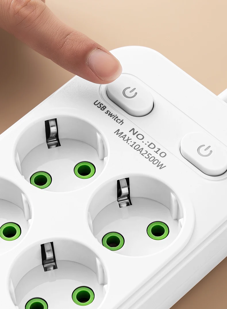EU-Stecker Mehrfachsteckdose mit 2m Verlängerungskabel, Elektrische Steckdose mit Smart-USB, Überspannungsschutz und Netzwerkfilter für Zuhause und Büro – Detail 18