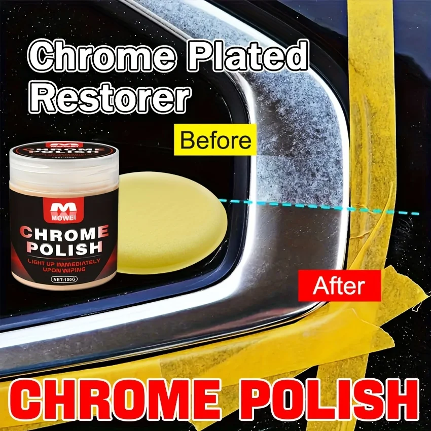 Automotive Chrome Bright Multi-Color Paste - Quick Glossy and Rust Remover on the Door Handle and Window Trim