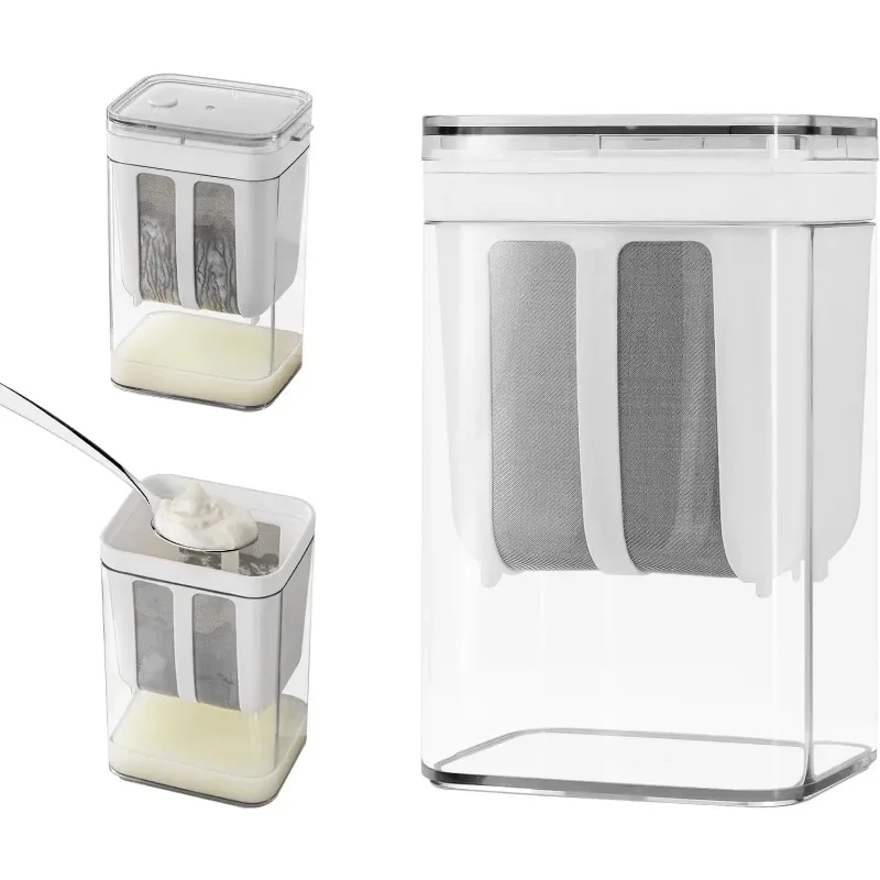 Coador de Iogurte Grego Multifuncional com Saco de Malha Fina e Tampa para Iogurte Grego Espesso, Leite de Soja, Kefir, Frutas e Sopas