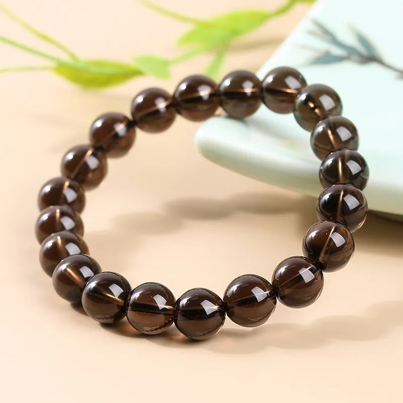 JD Natural Smoky Quartz Beaded Bracelet Men Women Tea Brown Rock Crystal Healing Energy Bangles Yoga Meditation Jewelry Gifts