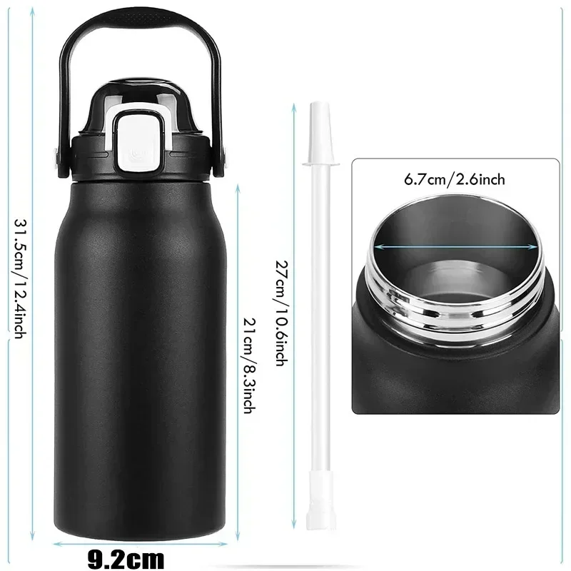 2000ML Tumbler Thermo Bottle Large Capacity With Straw Stainless Steel Thermal Water Bottle Cold and Thermo Cup Vacuum Flask Gym