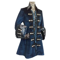 Historical Victorian Hook Cosplay Costume Jacket Medieval Renaissance Pirate Coat Captain Blue Jacket Theatre Costumes