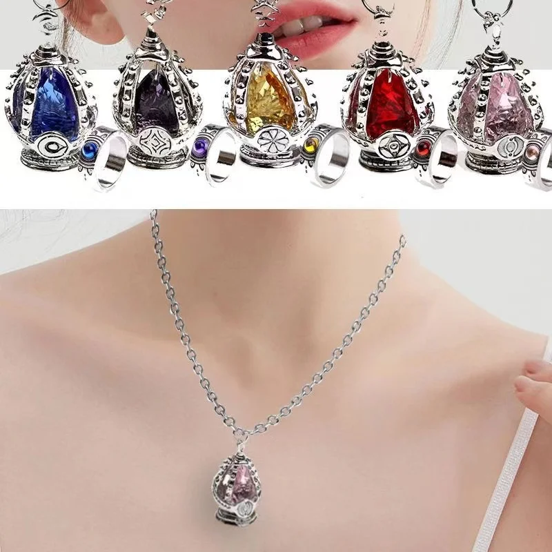 Anime Puella Magi Madoka Magica Pendant Soul Gem Necklace Crystal Drop Ornaments Ring Cosplay Costumes Lovers Jewelry Decor