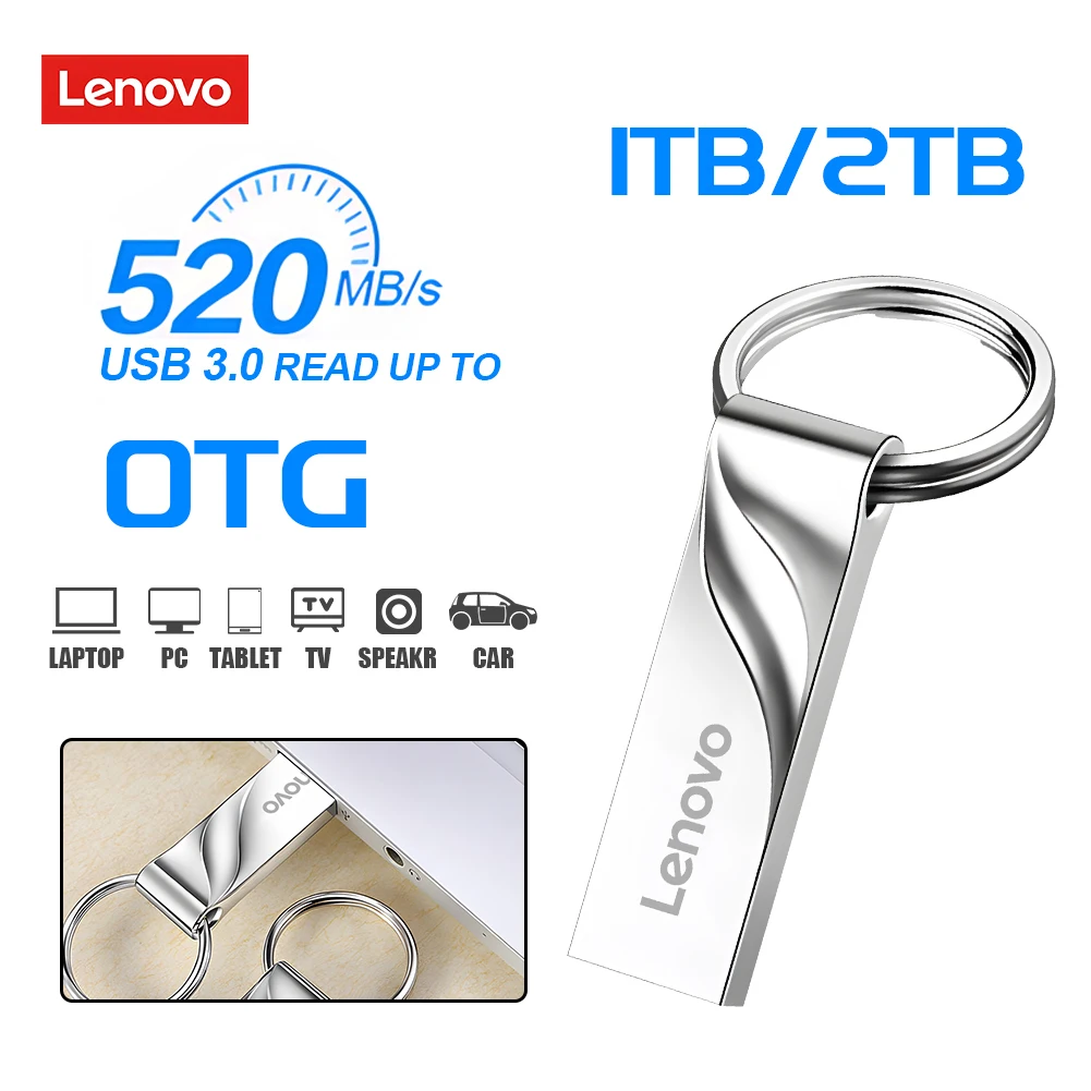 Lenovo High Speed PenDrive 2TB USB Flash Drive 1TB Metal Pendrive 512GB 256GB Portable Memoria USB Stick For Xiaomi Phone Drone