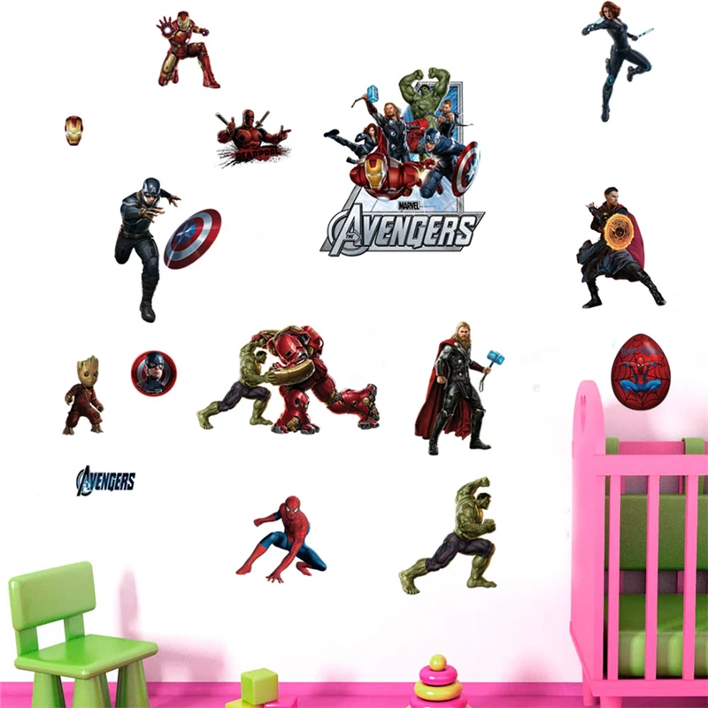 Marvel Superhero Captain America Hulk Heroes Wall Stickers For Kids Room Home Bedroom PVC Decor Cartoon Movie Mural Art Decals