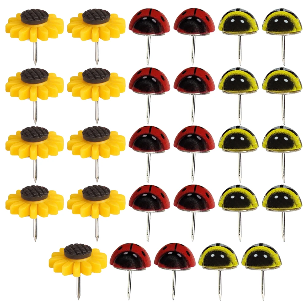 

30Pcs Cute Plastic Thumbtacks Delicate Sunflower Shaped Multi-Function Push Pins Compact Daily Use Desk Accessories