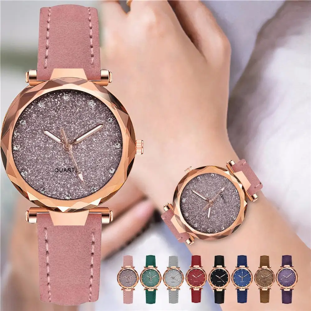 

Cross-border explosion ladies watch fashion frosted belt colourful pastel star flash dial quartz female performance goods