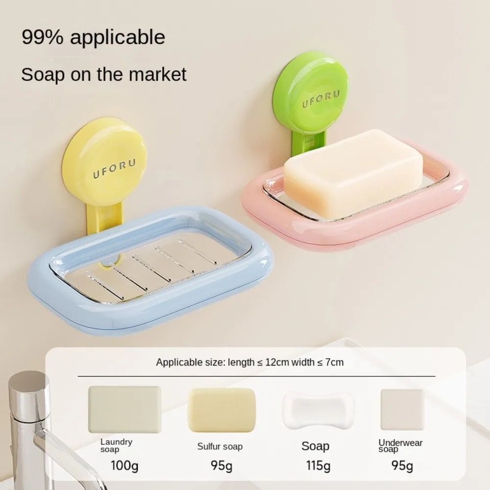 

Sturdy Drainage Suction Cup Soap Box Non perforated Wall Mounted Soap Dish Holder Anti -slip Reusable Soap Storage Tray Toilet