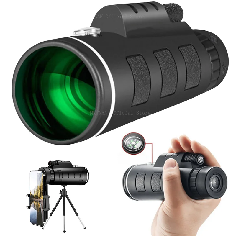 40X60 Powerful Telescope Monocular HD Zoom Powerful Telescope Monocular with SmartPhone Holder For Hunting Camping