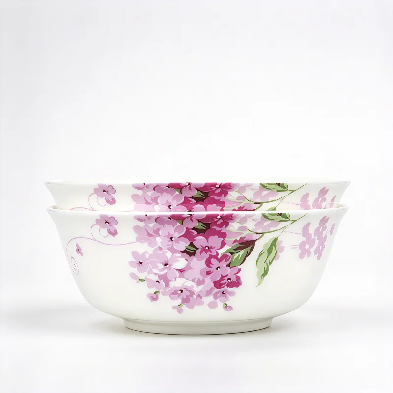 2pcs, 6 inch, fine bone china ramen bowls, lilac design, porcelain noodle bowl, ceramic soup bowl, pretty bowl for kicthen