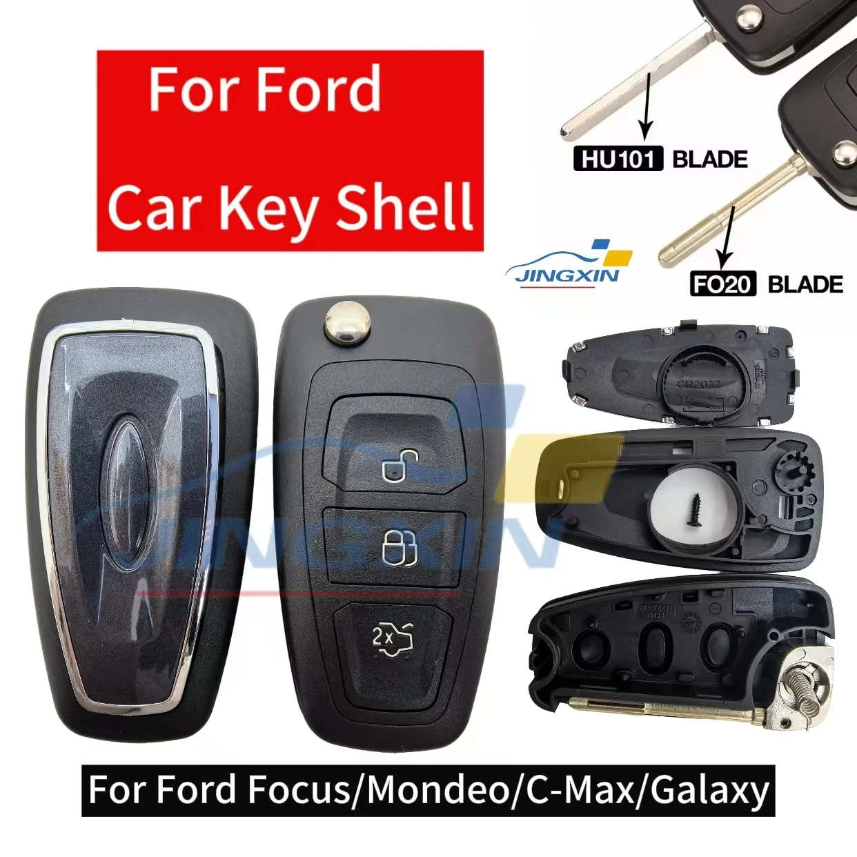 Jingxin Flip Folding Remote Key Shell Car Key Cover 3 Buttons For Ford Focus Mondeo Fiesta 2013 Fob Auto Case With HU101 Blade