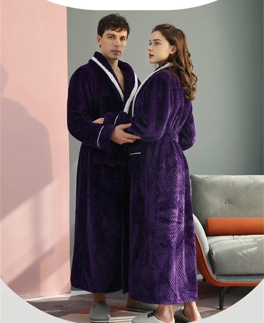 Autumn Winter Men Bath Robe Thick Warm Flannel Long Bathrobe Men\'s Comfortable Robes Kimono Sleepwear Homewear Dressing Gown