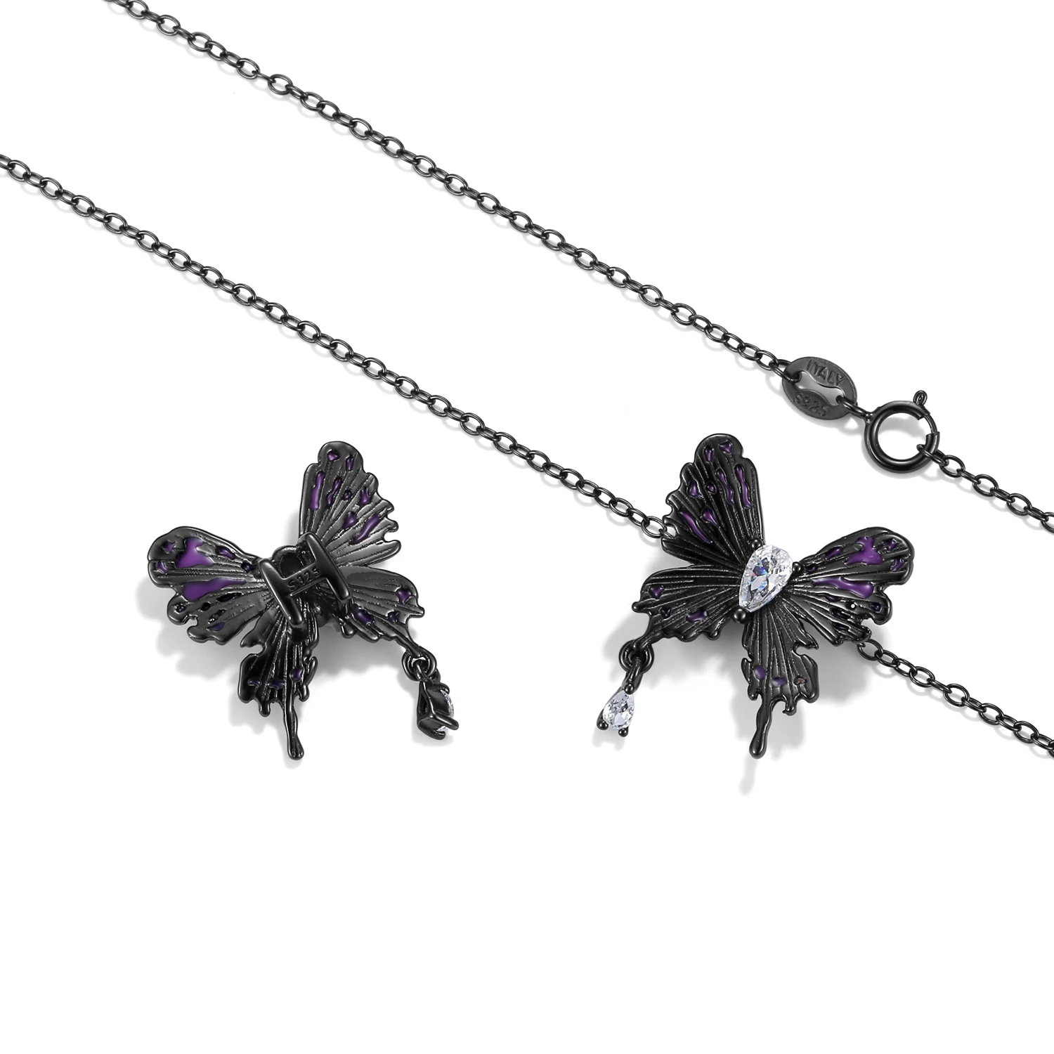 925 Sterling Silver Purple Mark Butterfly Dark Romantic Zircon Pendant Fit for Necklace Mother Sister Girlfriend Birthday Gift