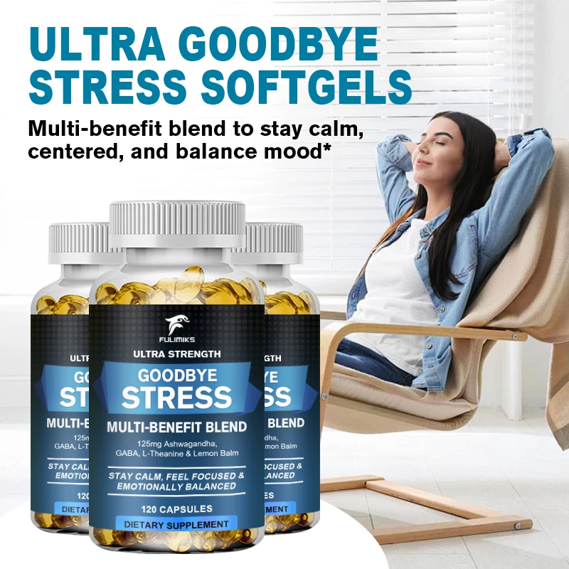 Ultra-Strength Goodbye Stress Softgels with GABA, Ashwagandha, L-Theanine and Lemon Balm for A Stress-relieving Supplement