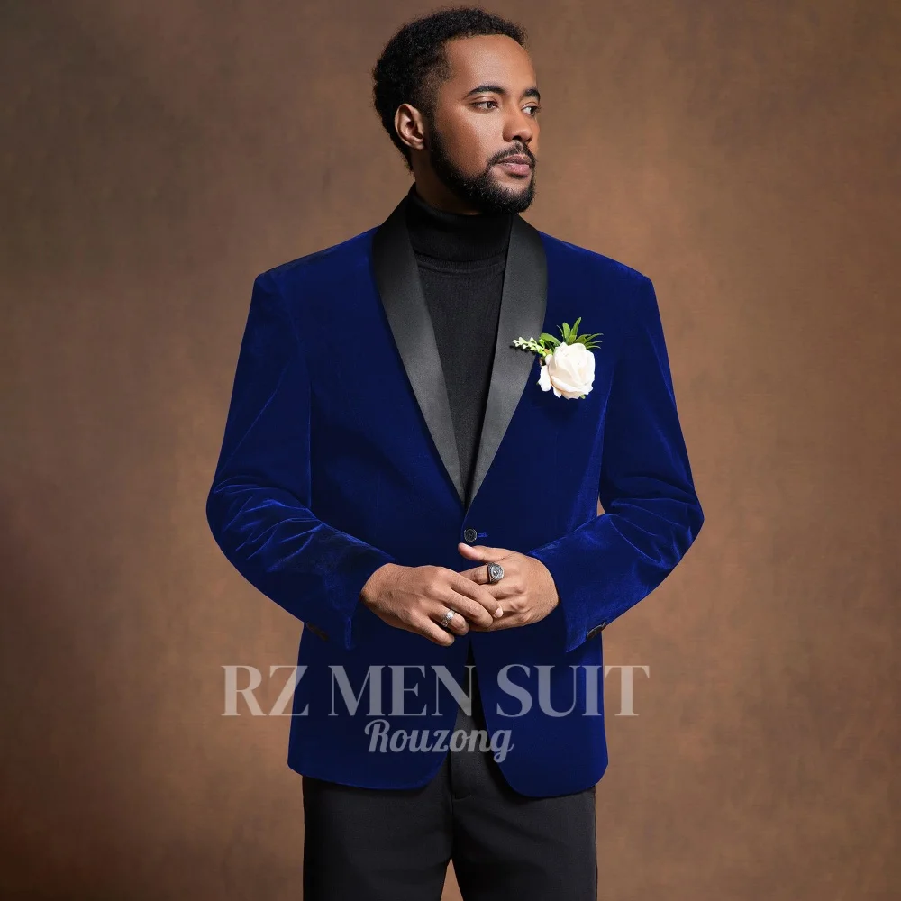 

Men's 2 Piece Velvet Suit Peak Lapel One Button Slim Fit Tuxedo Blazer Party Dinner Jacket & Pants costumes hommes