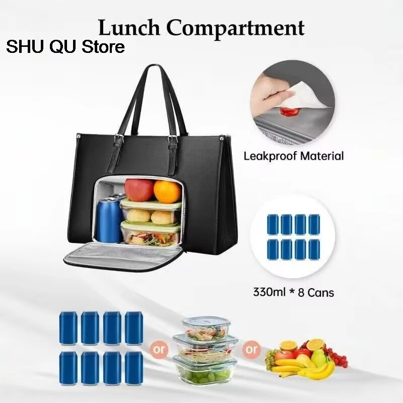 Lunch bag Easy to Carry Bag New laptop tote with insulated lunch compartment 15.6-inch pu briefcase
