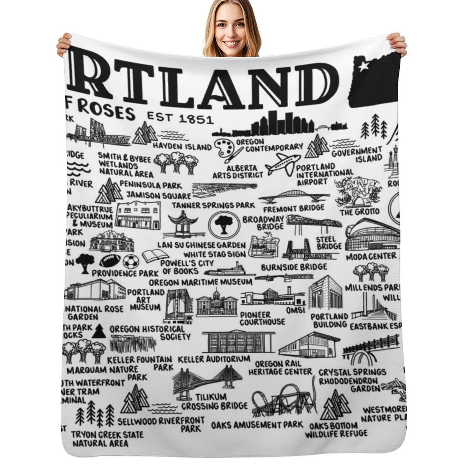

Portland Oregon Map Throw Blanket Anti Shedding Soft Fuzzy Blanket for Home