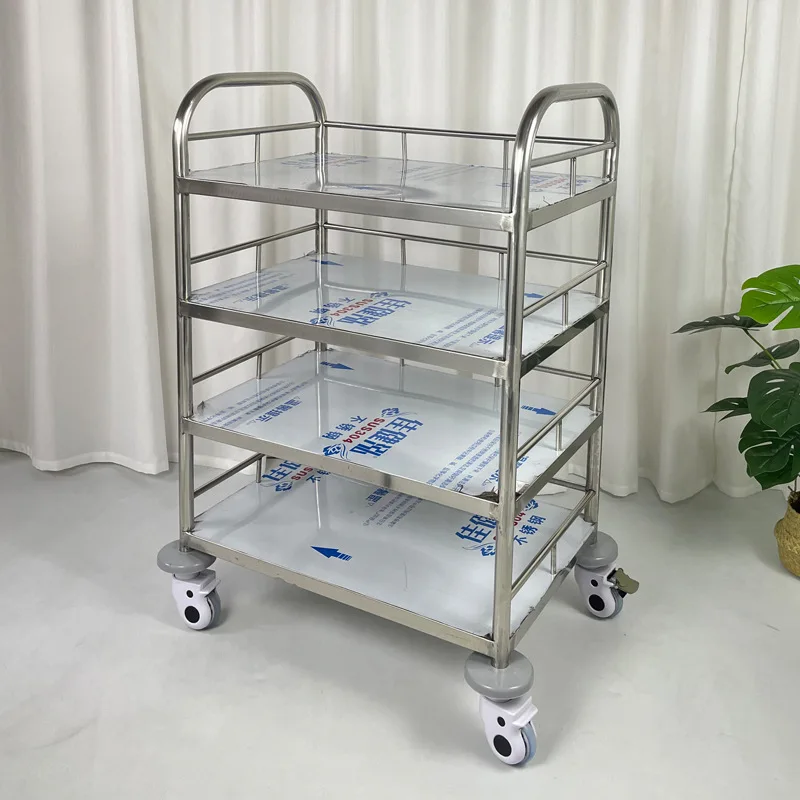 Stainless Steel Medical Trolley Hospital Rolling Cart  Multi-Functional Service Cart with Anti-Collision Silent Casters