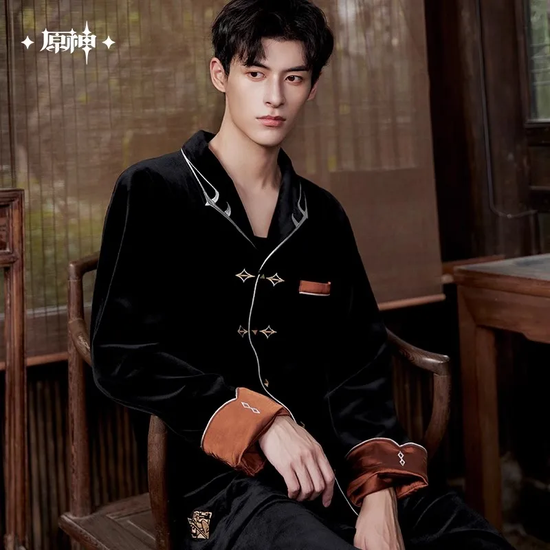 정품 원신 임팩트 종리 테마 시리즈 벨벳 잠옷 세트, 오리지널 홈 잠옷, 애니메이션 선물, MiHoYo 공식