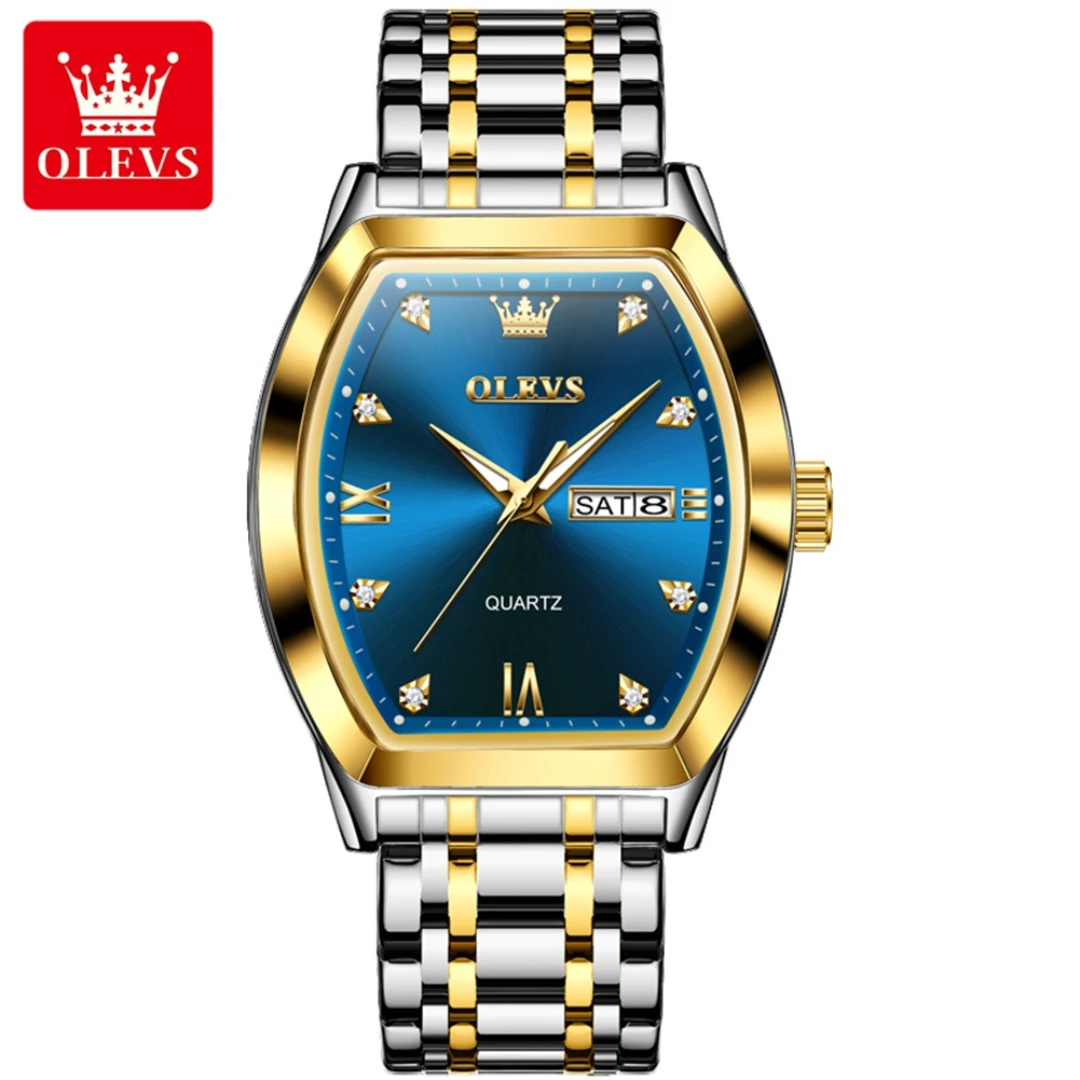 

OLEVS 5528 Business Quartz Watch Gift Barrel-dial Stainless Steel Watchband Wristwatch Week Display Calendar Luminous