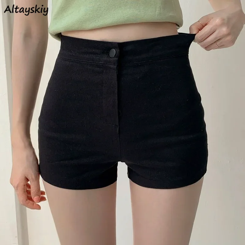 Denim Shorts Women Black Korean Style High Waist Chic Skinny Hotsweet Streetwear Fashion All-match Female Casual Summer Classic