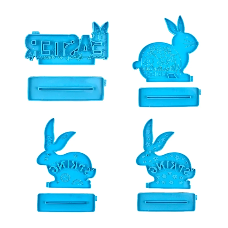 1 Set Easter Rabbit Bunny Desktop Decoration Epoxy Resin Mold Table Sign Plaque Figurines Ornament Silicone Mould DIY Tools R3MC