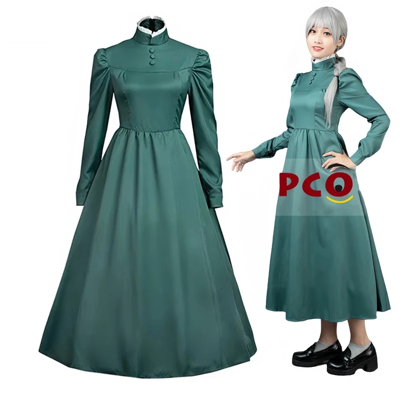 Sophie Maid Dress Anime Cosplay Women Long Green Blue Outfit Hat Pannier Halloween Carnival Party Role Play Cos Props For Women