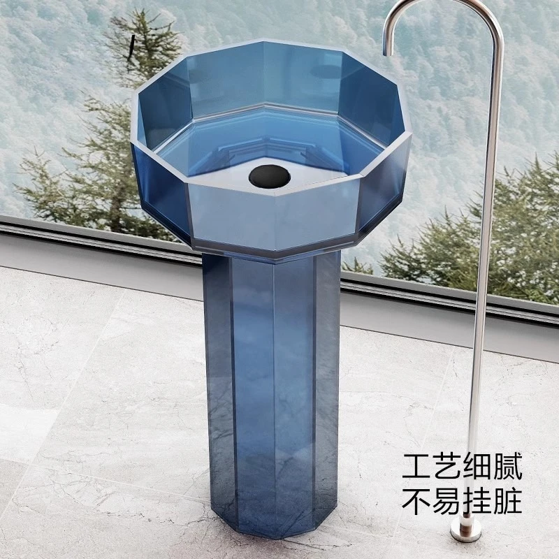 

Color transparent resin column basin Column basin Round washbasin Hotel integrated floor