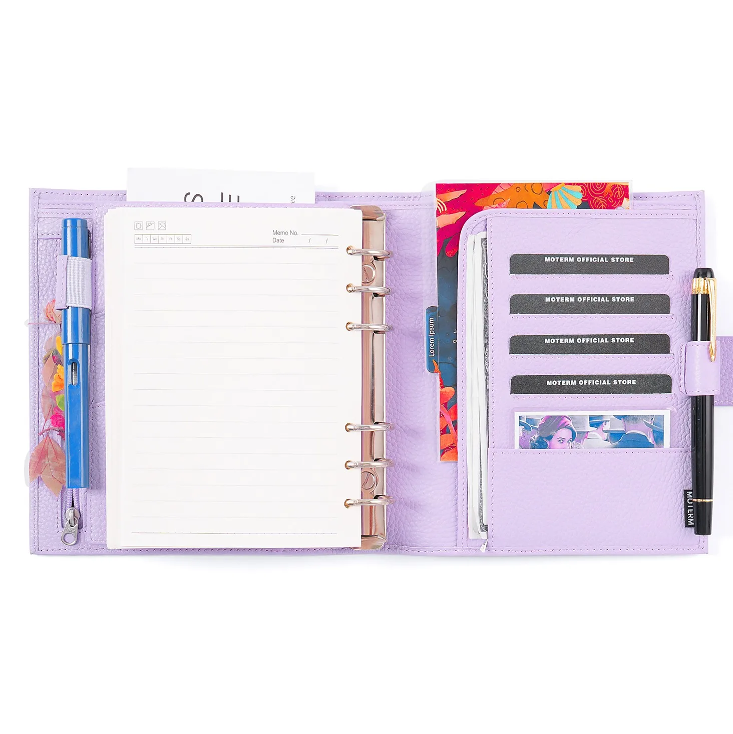 Moterm Luxe 2.0 Series Personal Wide Size Planner Pebbled Grain Leather with 30 MM Silver Rings Notebook Diary Organizer Agenda