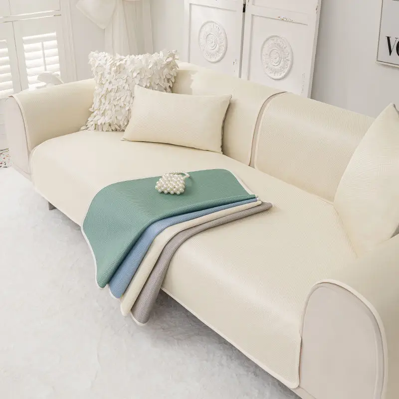 housses de canapé Living Room Anti-slip Solid Color Couch Sofa Cover 2024 Summer Ice Silk Simple Sofa Cushion Cover Slipcover